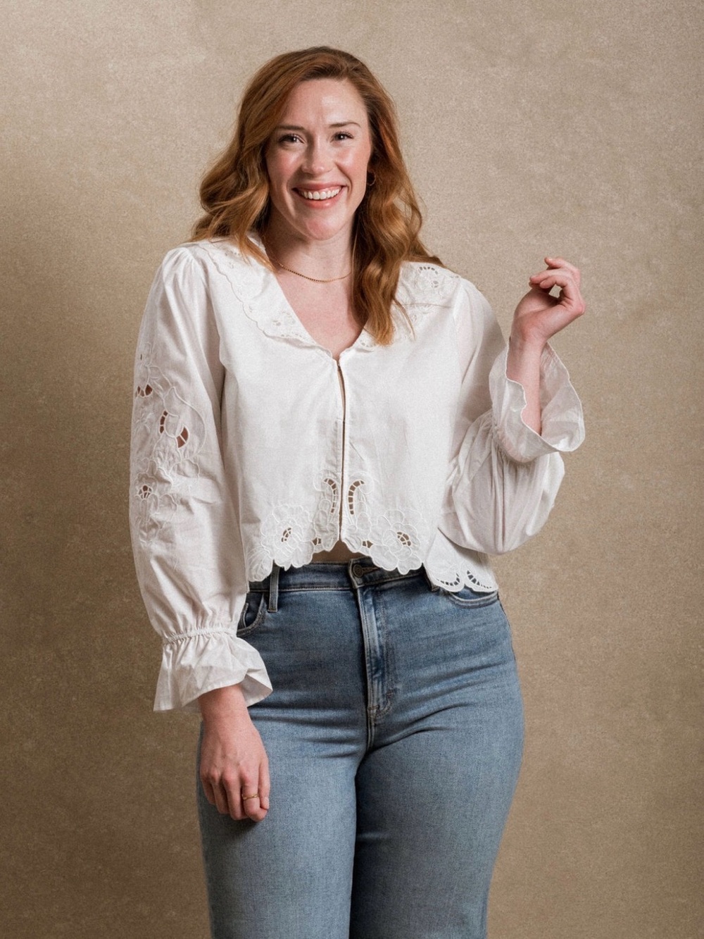 Neuflora Hillrose White Eyelet Peasant Blouse Size Medium